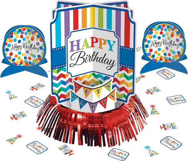 Décorations de table d'anniversaire pois et chevrons colorés, paq. 23 Composite_or_Mixed