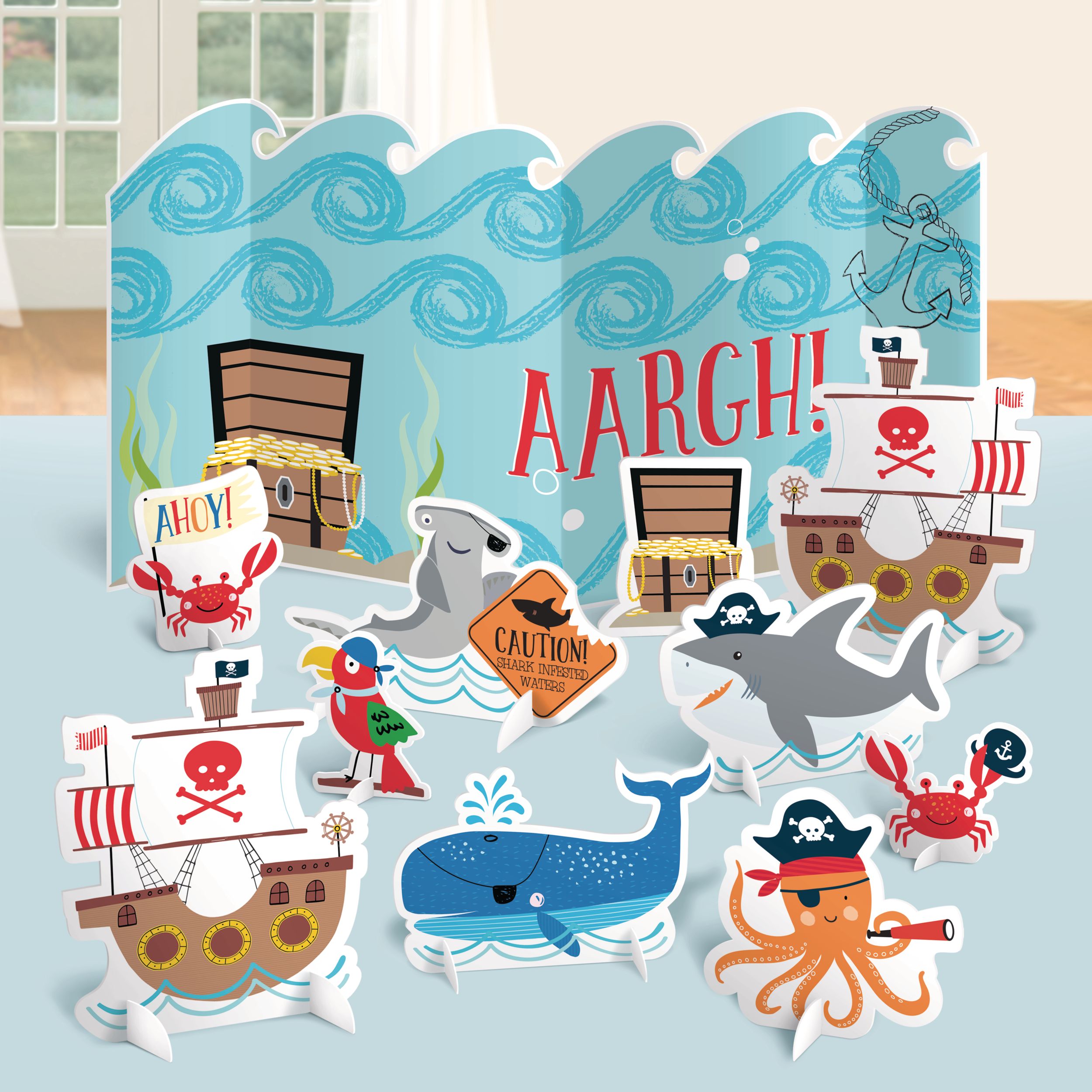 Pirate Shark Birthday Party Table Decorating Kit, 10-pc Composite_or_Mixed