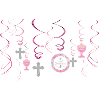 Décorations en spirales roses, 1re communion, 12p Front_Flat