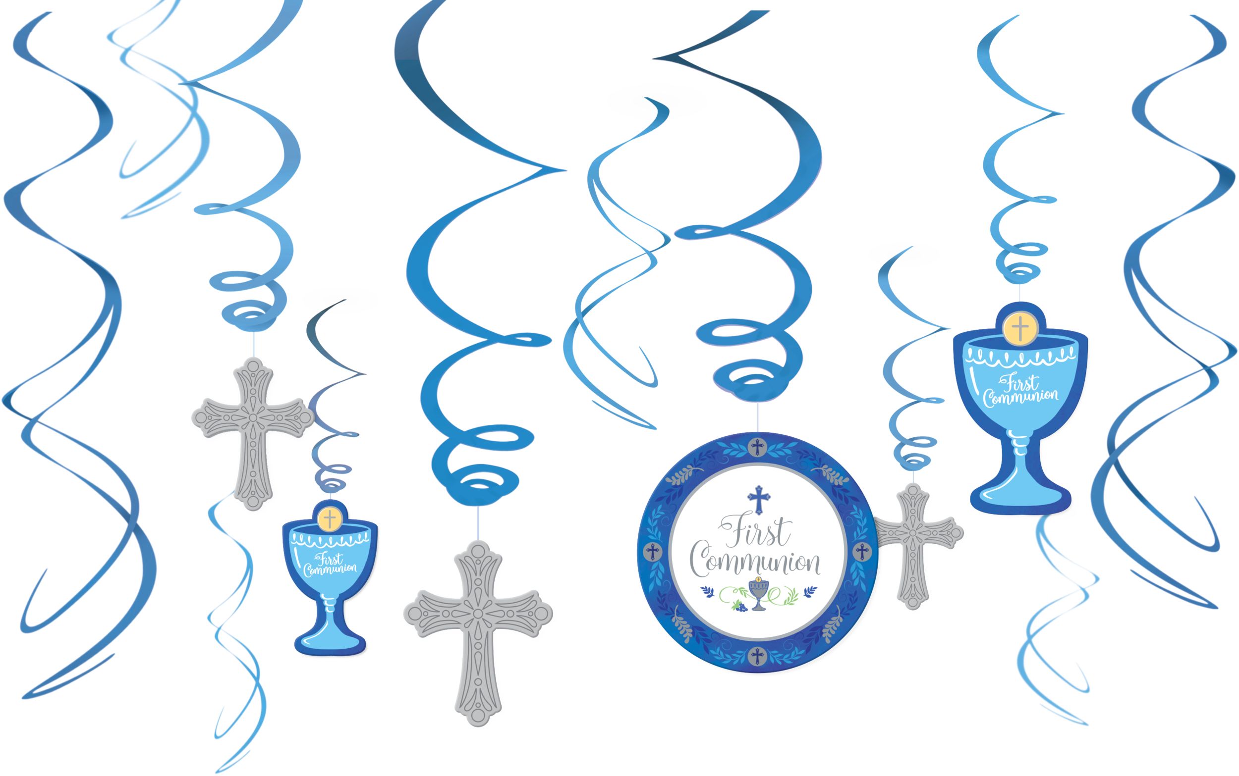 Blue First Communion Swirl Decorations, 12-pk Front_Flat