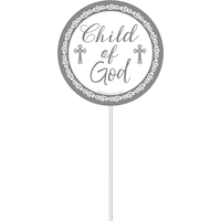 "First Communion" Plastic Scene Setter Background Decoration with Photo Booth Props, White/Silver, 14-in, 16-pk, for First Communion/Religious Party Front_Flat