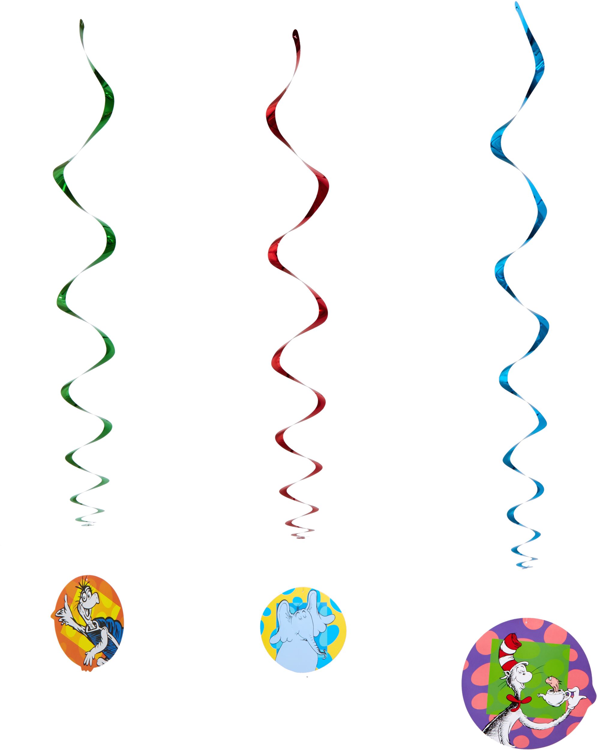 Décorations en spirale à suspendre pour fête d'anniversaire, Dr. Seuss, paq. 12 Front_Flat