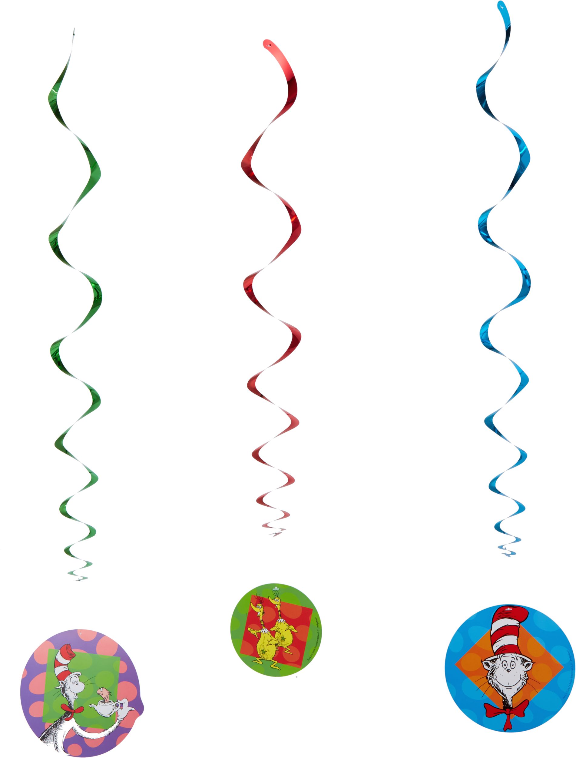 Décorations en spirale à suspendre pour fête d'anniversaire, Dr. Seuss, paq. 12 Front_Flat