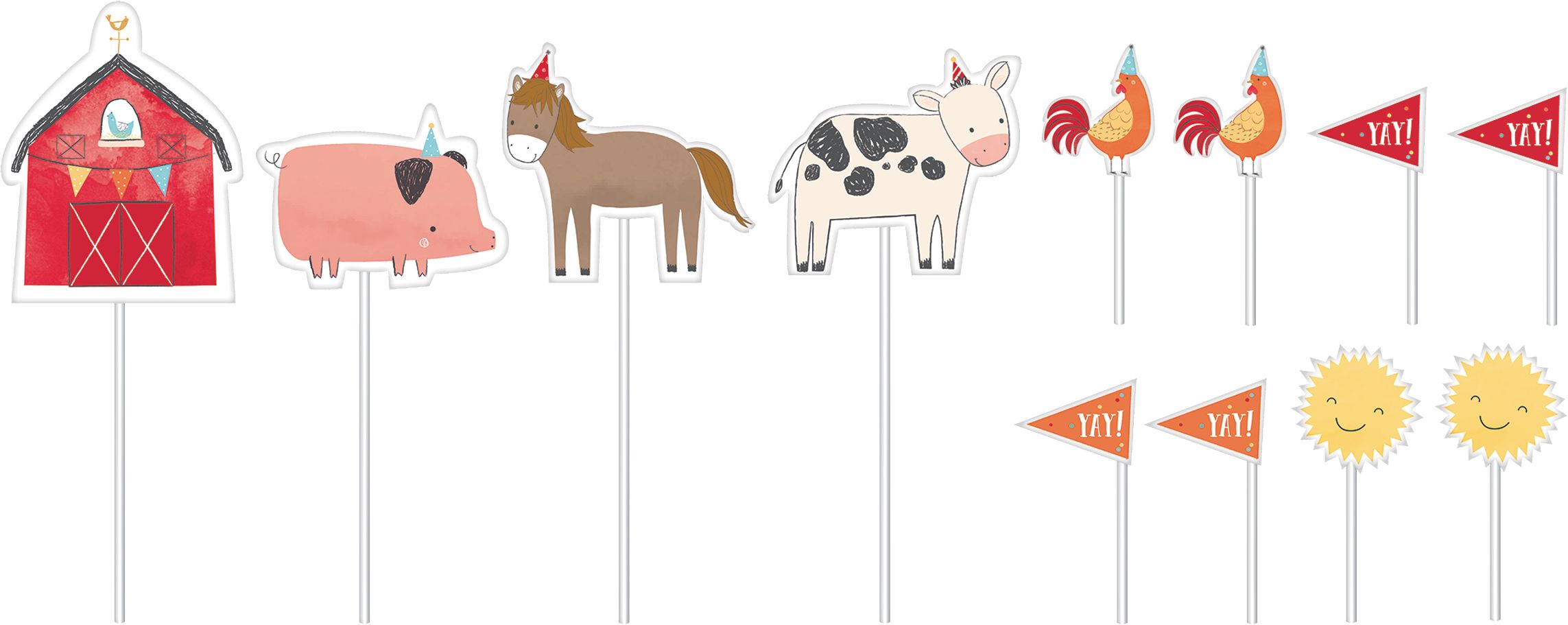 Friendly Farm Birthday Cake Toppers, 12-pk Front_Flat