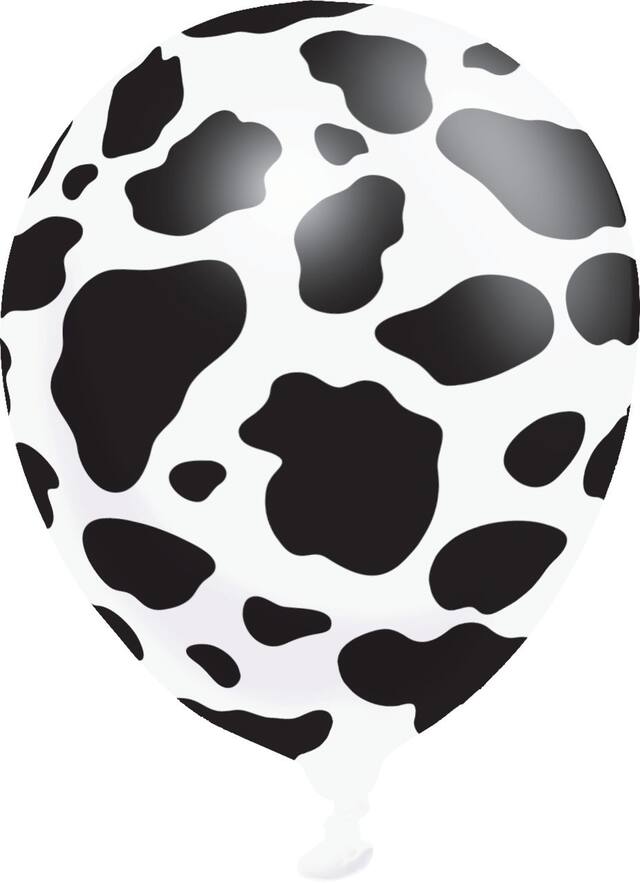Western Round Latex Balloons, Black/White, Cow Print, 12-in, 6-pk, for Birthday Party Front_Flat