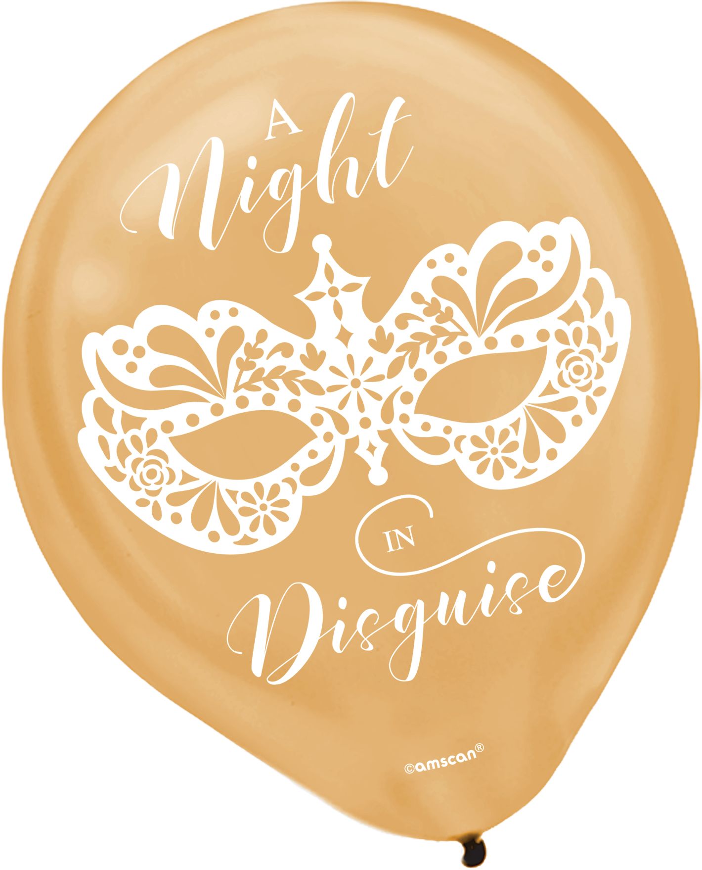 "A Night in Disguise" Round Latex Balloons, Gold/Blue/Purple, 12-in, 15-pk, for Masquerade Party Front_Flat