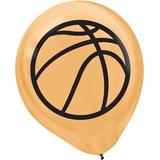 Ballons en latex ronds basketball Eat Sleep Dunk, orange/noir, 12 po, paq. 6, pour fêtes sportives Front_Flat