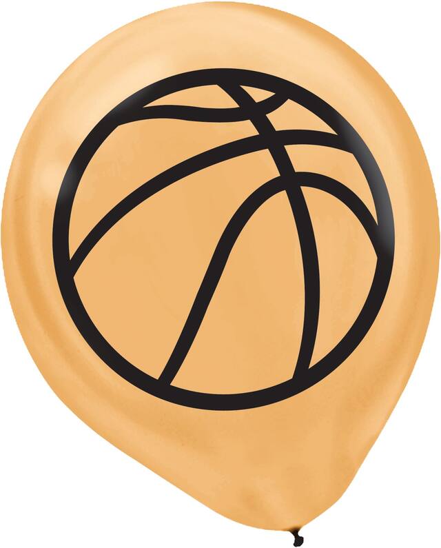 Basketball "Eat Sleep Dunk" Round Latex Balloons, Orange/Black, 12-in, 6-pk, for Sports Party Front_Flat