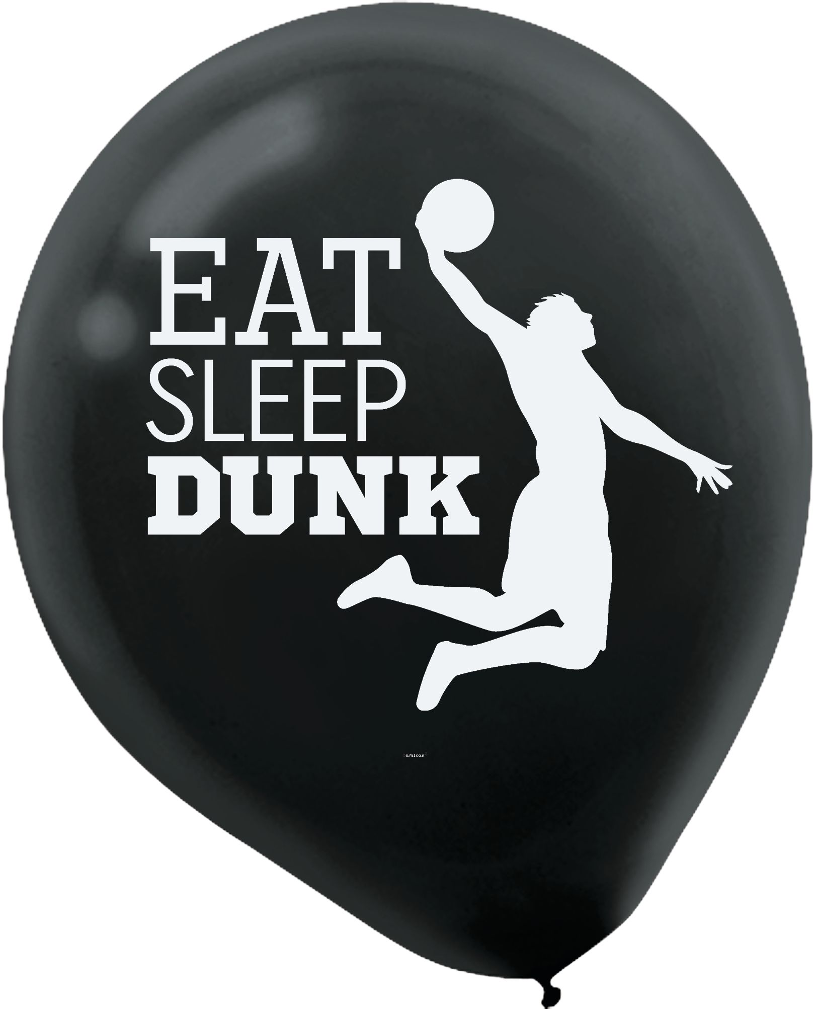 Basketball "Eat Sleep Dunk" Round Latex Balloons, Orange/Black, 12-in, 6-pk, for Sports Party Front_Flat