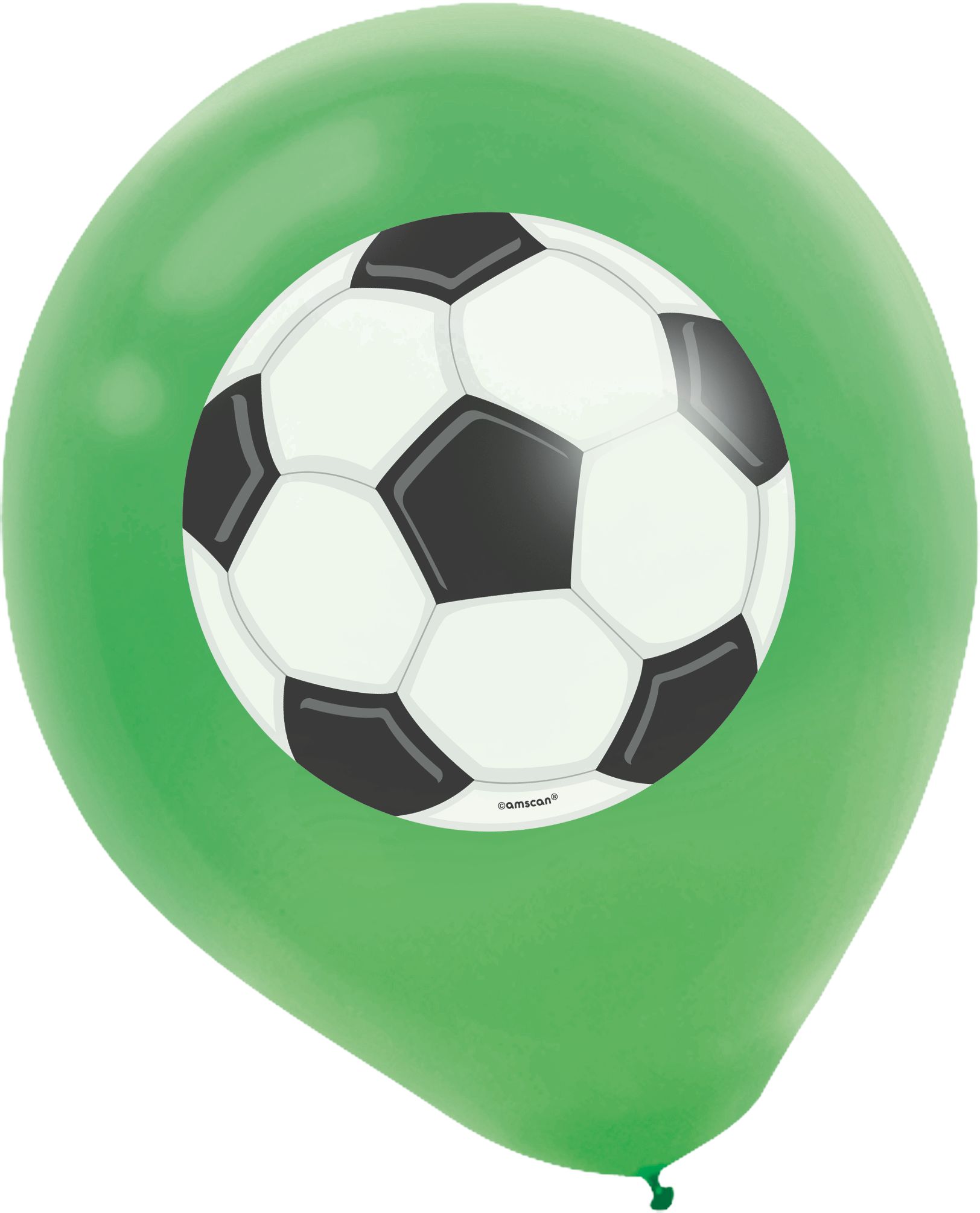 Soccer Round Latex Balloons, Green/Black/White, 12-in, 5-pk, for Sports Party Front_Angled_Left