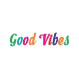 "Good Vibes" Hanging Garland Banner Decoration, Multi-Coloured, 5.5-ft, for Retro Decade Party Front_Flat