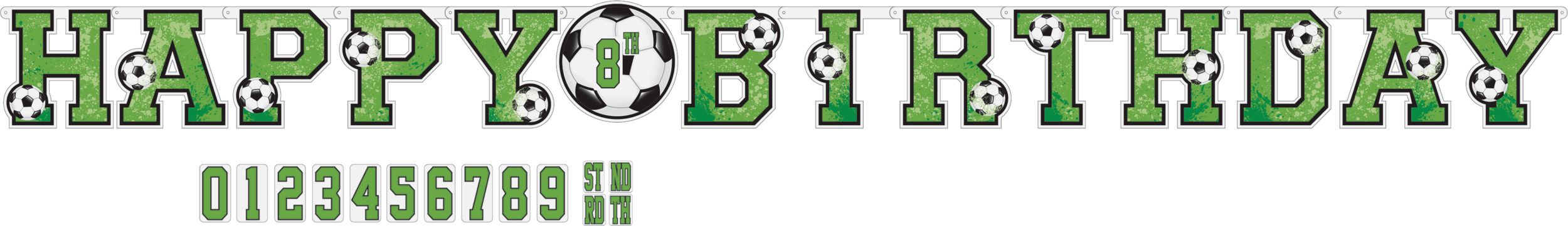 Soccer "Happy Birthday" DIY Customizable Hanging Garland Banner Decoration, Green, 10.5-ft,  for Sports Party Front_Flat