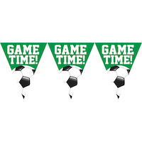 Soccer "Game Time!" Pennant Hanging Garland Banner Decoration, Green, 12-ft, for Sports Party Front_Flat