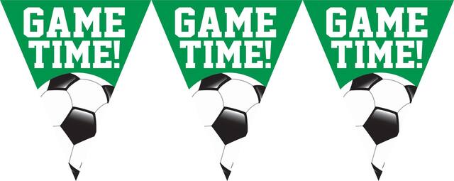 Soccer "Game Time!" Pennant Hanging Garland Banner Decoration, Green, 12-ft, for Sports Party Front_Flat