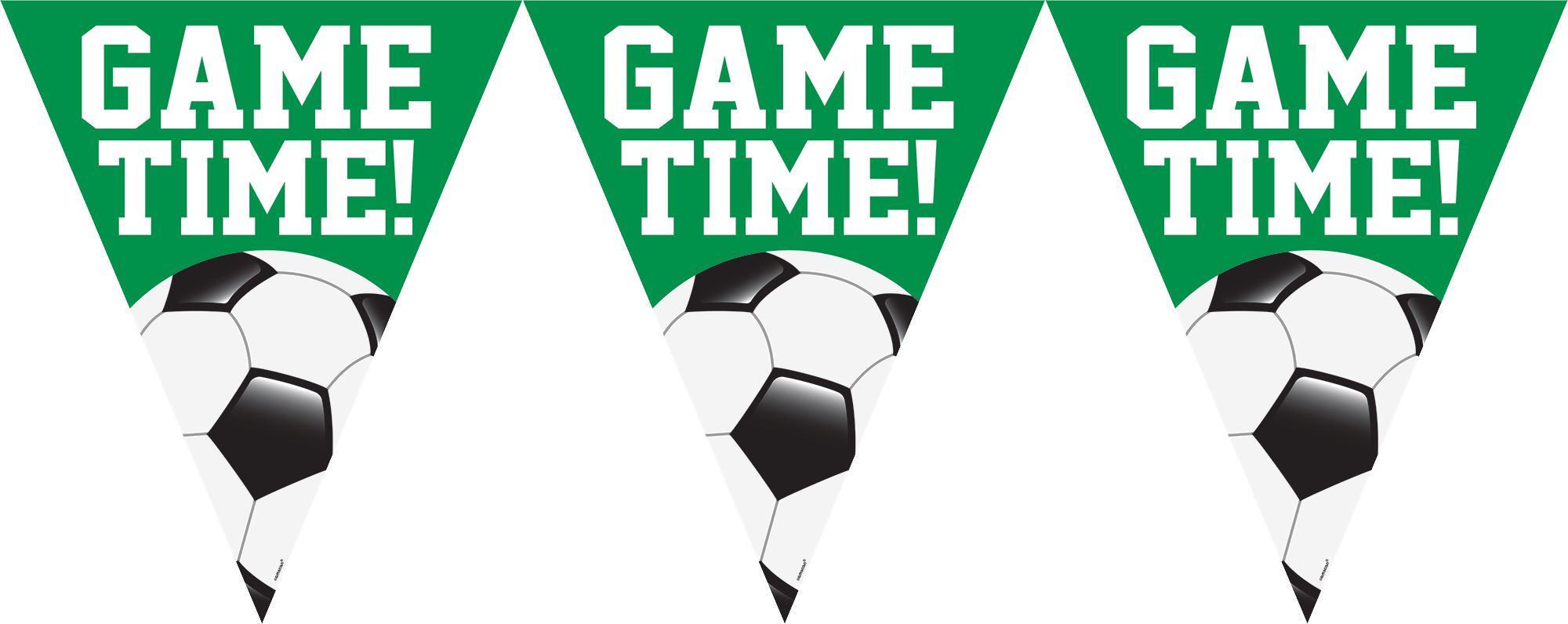 Soccer "Game Time!" Pennant Hanging Garland Banner Decoration, Green, 12-ft, for Sports Party Front_Flat