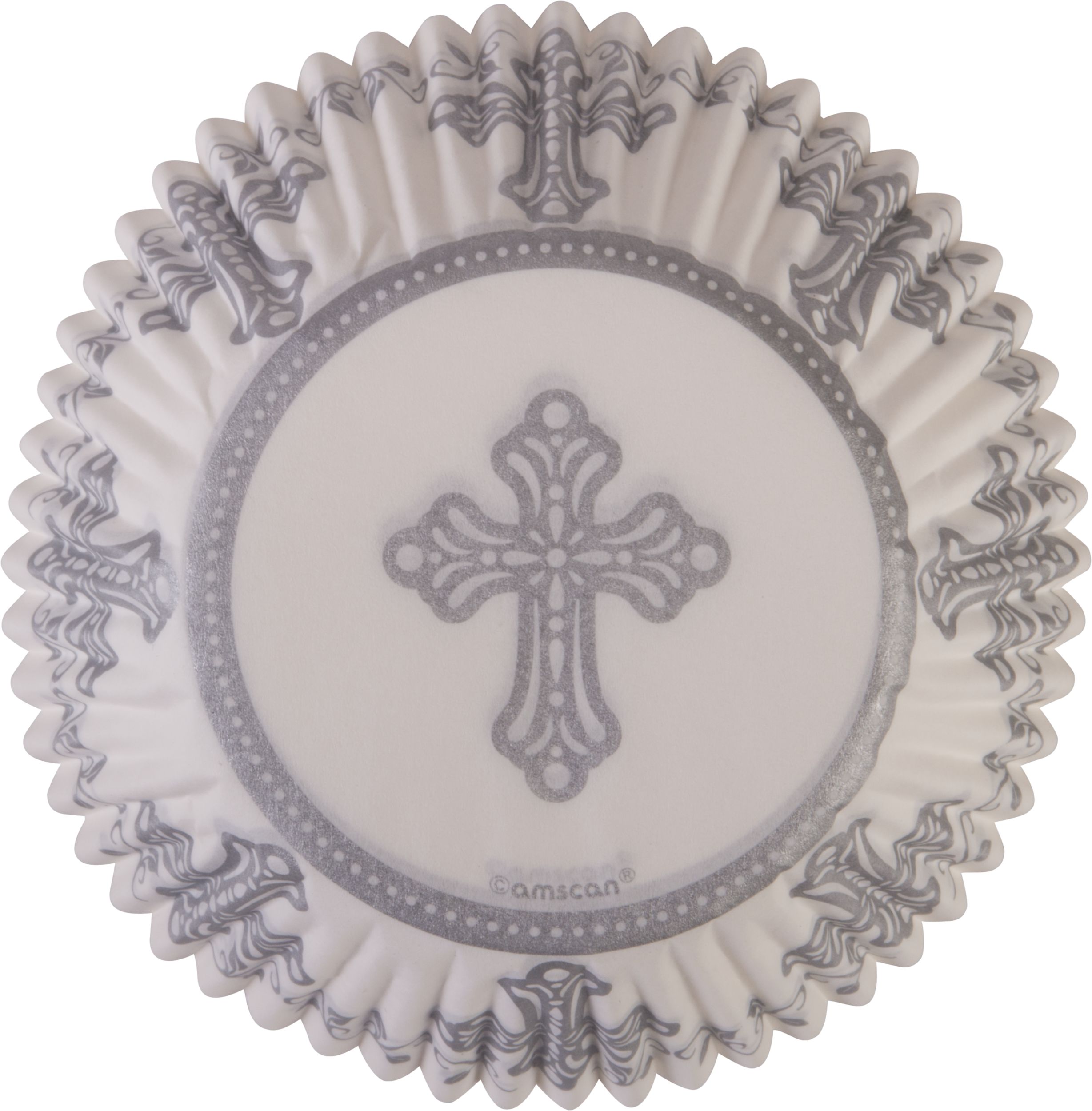 Baking Cups, White/Silver, 2-in, 75-pk, for First Communion/Religious Party Bottom_Flat