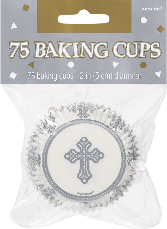 Sacraments Cross White/Grey Baking Cups, 75ct Party City