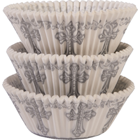 Baking Cups, White/Silver, 2-in, 75-pk, for First Communion/Religious Party Front_Elevated