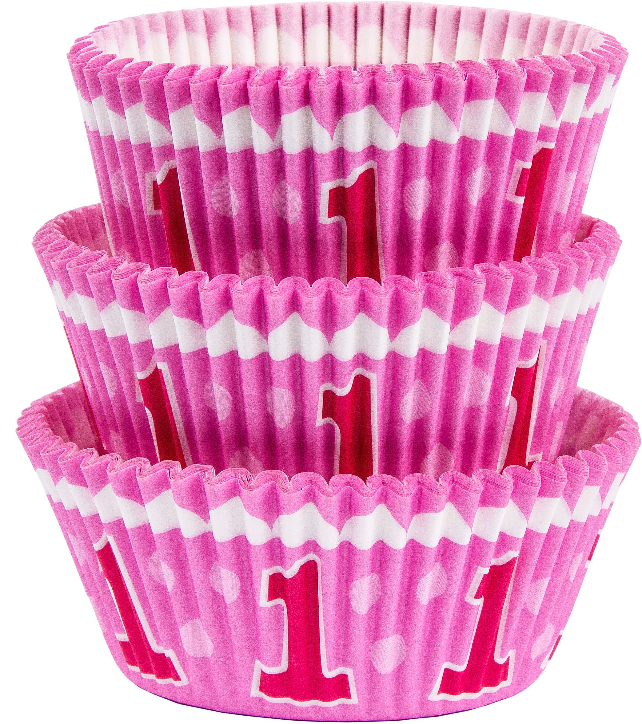 Pink 1st Birthday Baking Cups, 75-pk Front_Elevated