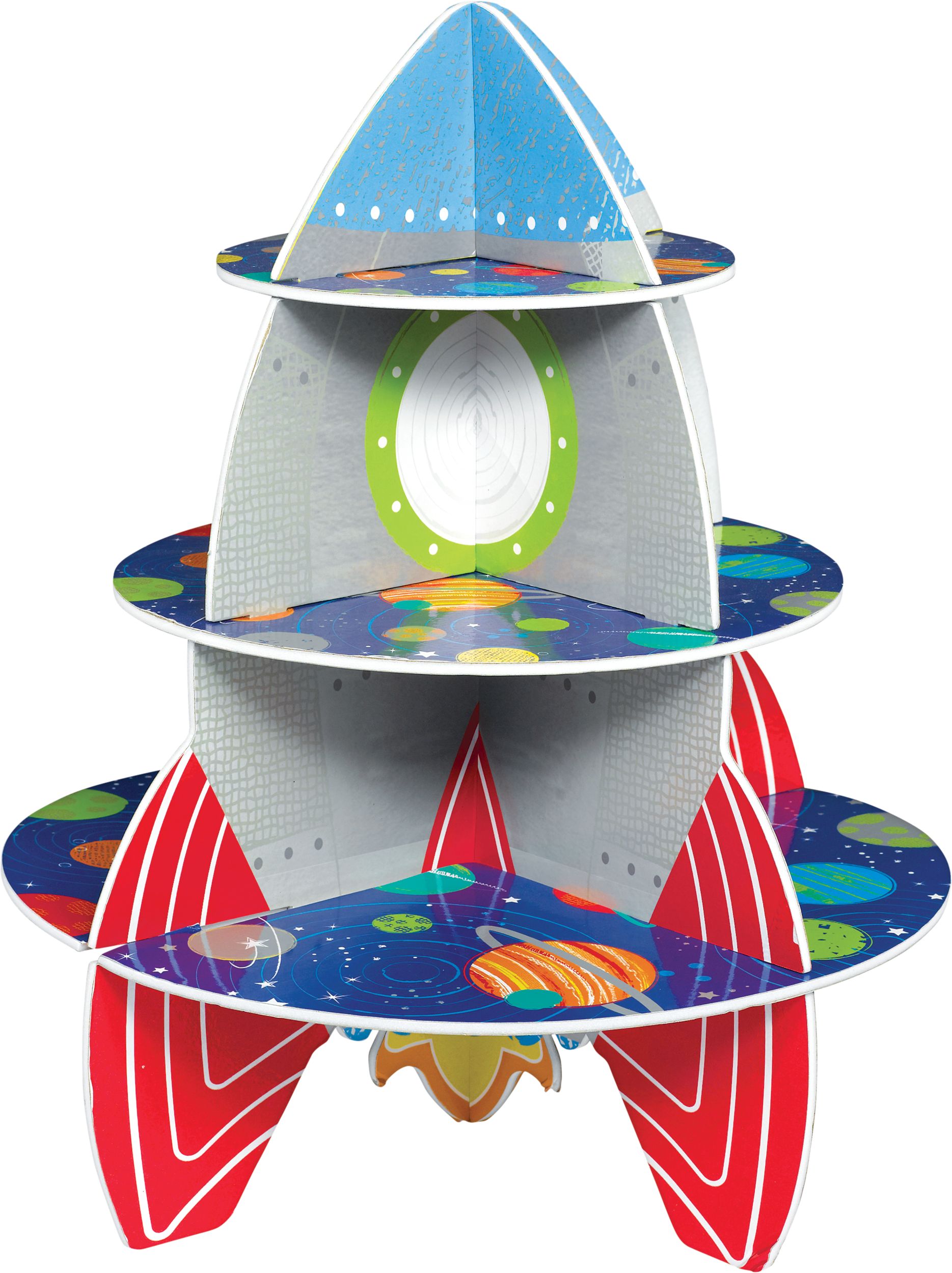 Blast Off Rocket Three-Tiered Birthday Party Cupcake Stand Front_Elevated