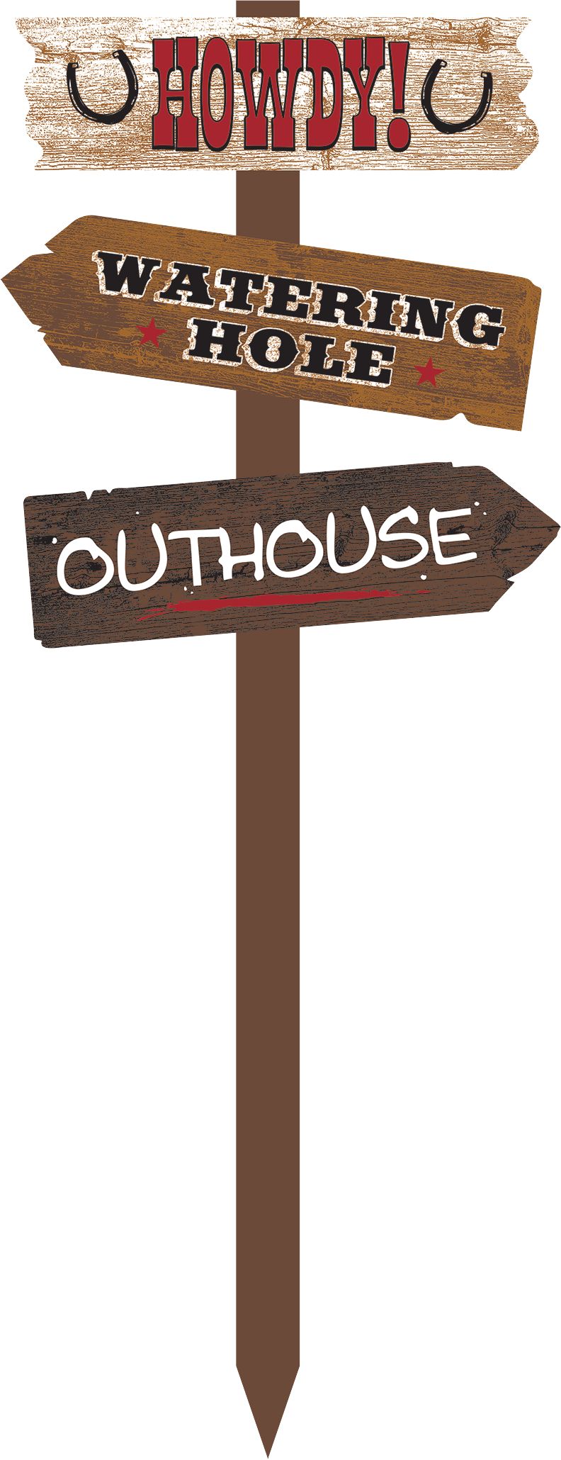 Western "Howdy" Outdoor Yard Stake Sign Decoration, Brown, 28-in, for Cowboy/Western Party Front_Flat