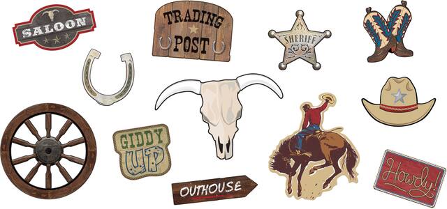 Western "Howdy" Table & Wall Cutout Decorations, Brown, 10-in, 12-pk, for Cowboy/Western Party Front_Flat