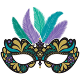 Masquerade Mask Table & Wall Cutout Decoration, Purple/Blue/Gold, 18-in, for Mardi Gras Front_Flat