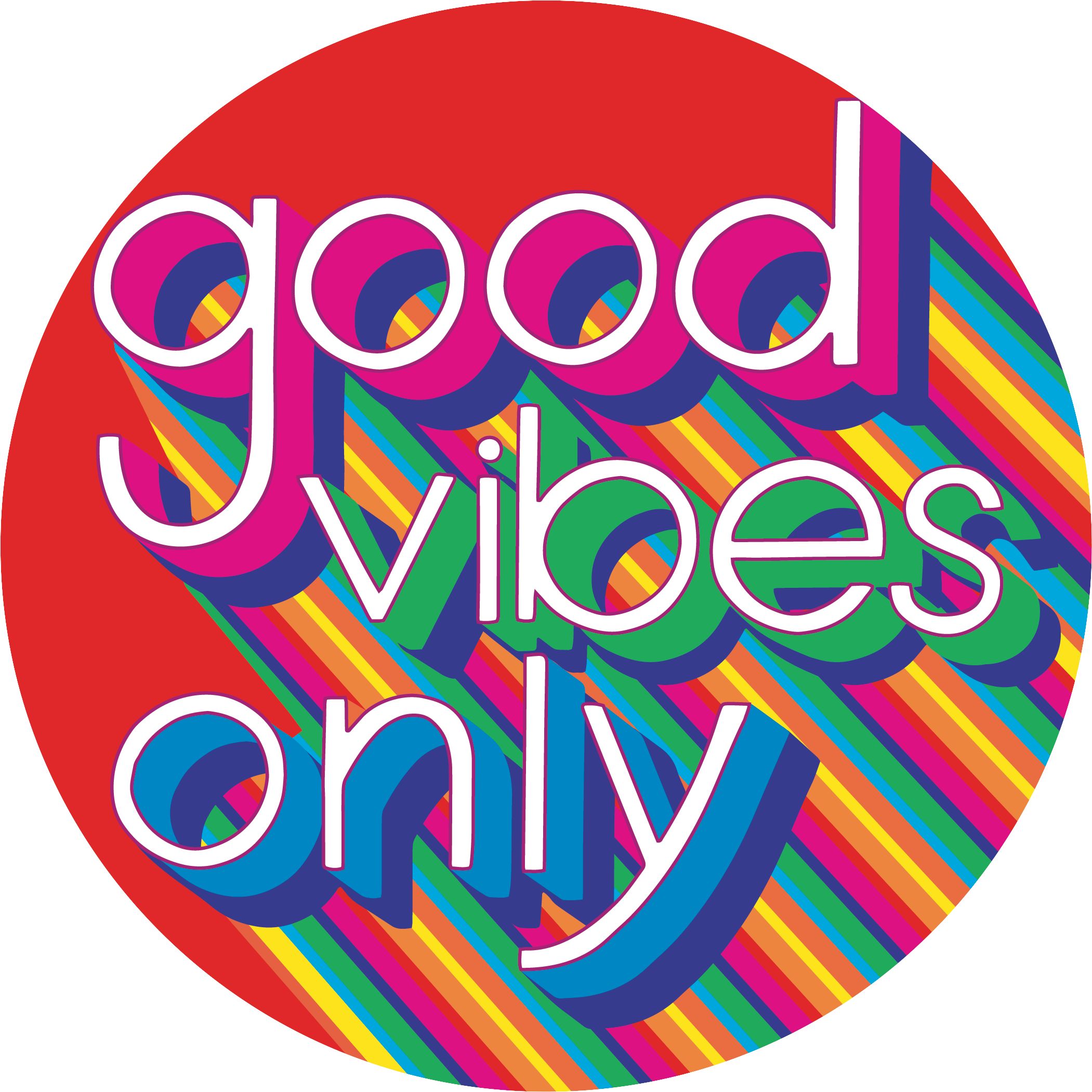 "Good Vibes Only" Table & Wall Cutout Decorations, Multi-Coloured, 11.5-in, 30-pk, for Retro Decade Party Front_Flat