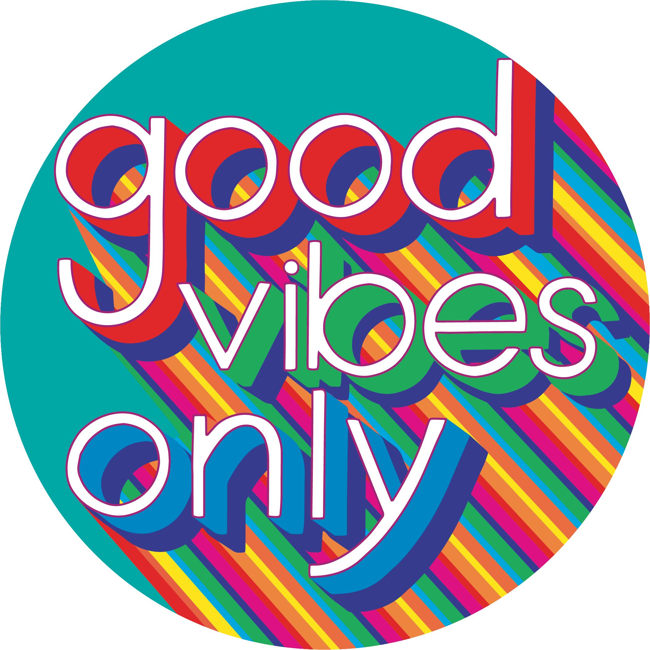 "Good Vibes Only" Table & Wall Cutout Decorations, Multi-Coloured, 11.5-in, 30-pk, for Retro Decade Party Front_Flat