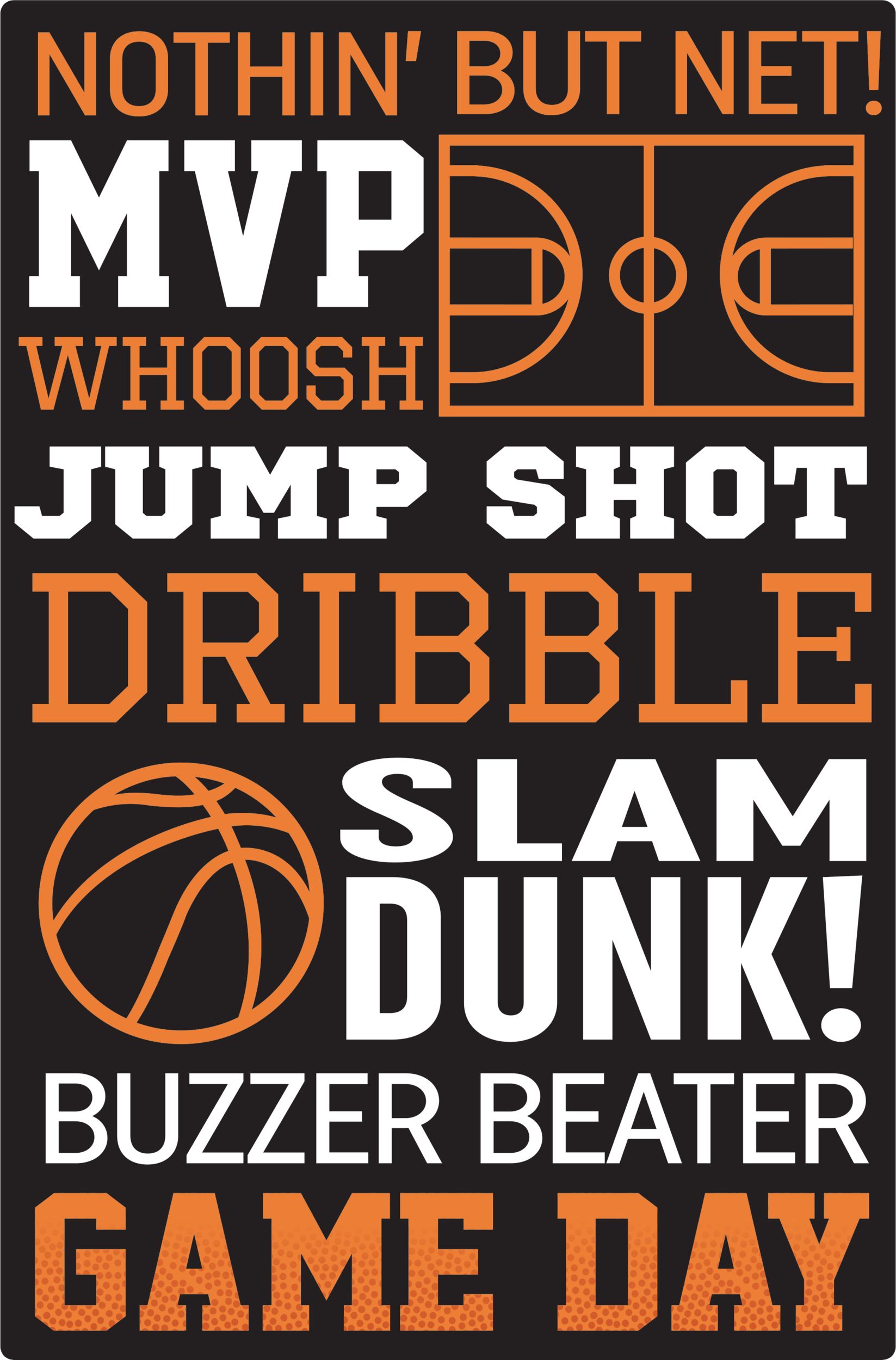 Basketball "Game Day" Table & Wall Cutout Decorations, Orange/Black, 11-in, 12-pk, for Sports Party Front_Flat