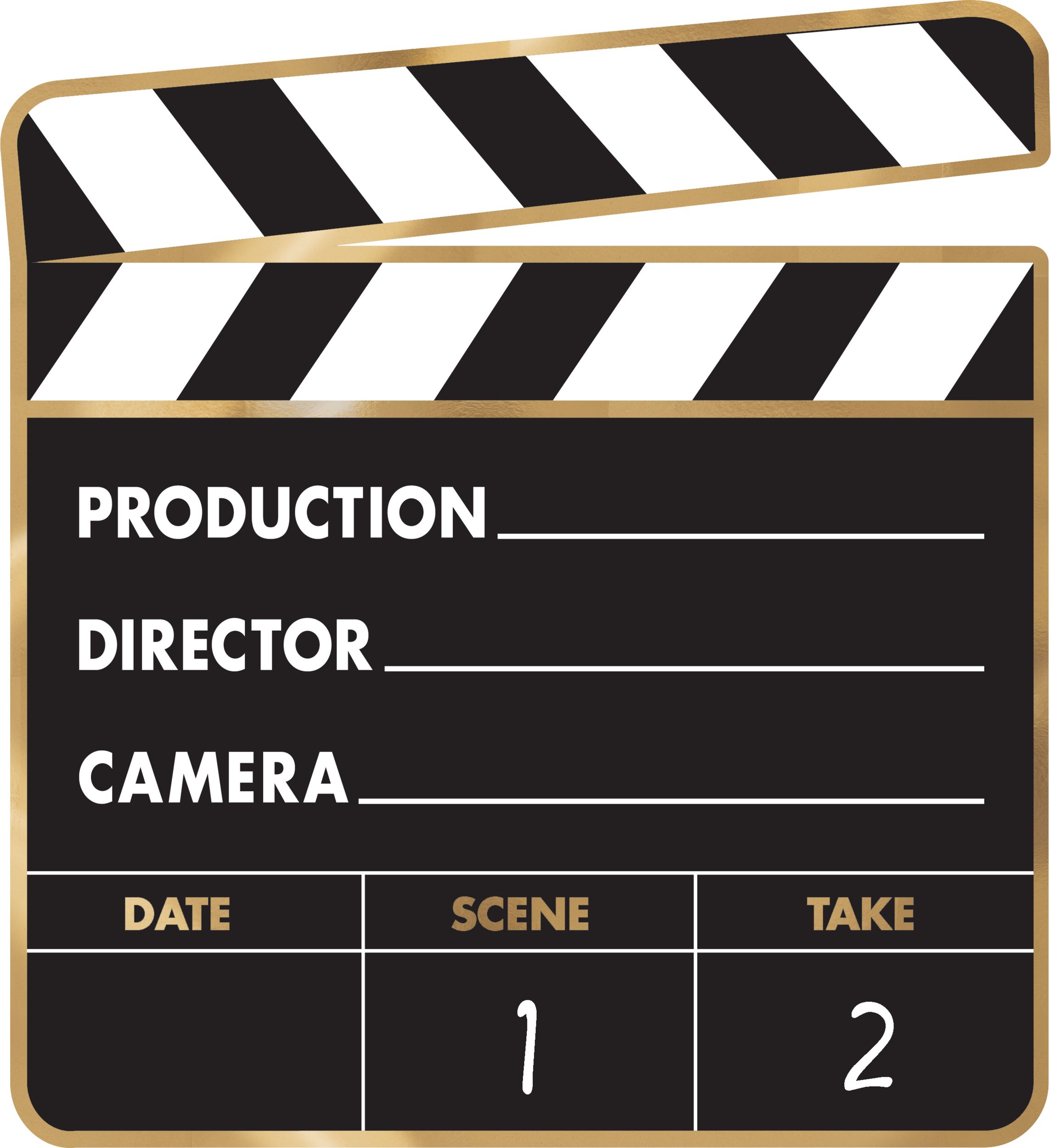 Movie Night "Lights! Camera! Action!" Table & Wall Cutout Decorations, Black/Gold, 11-in, 12-pk, for Movie Nights/Carnival Front_Flat
