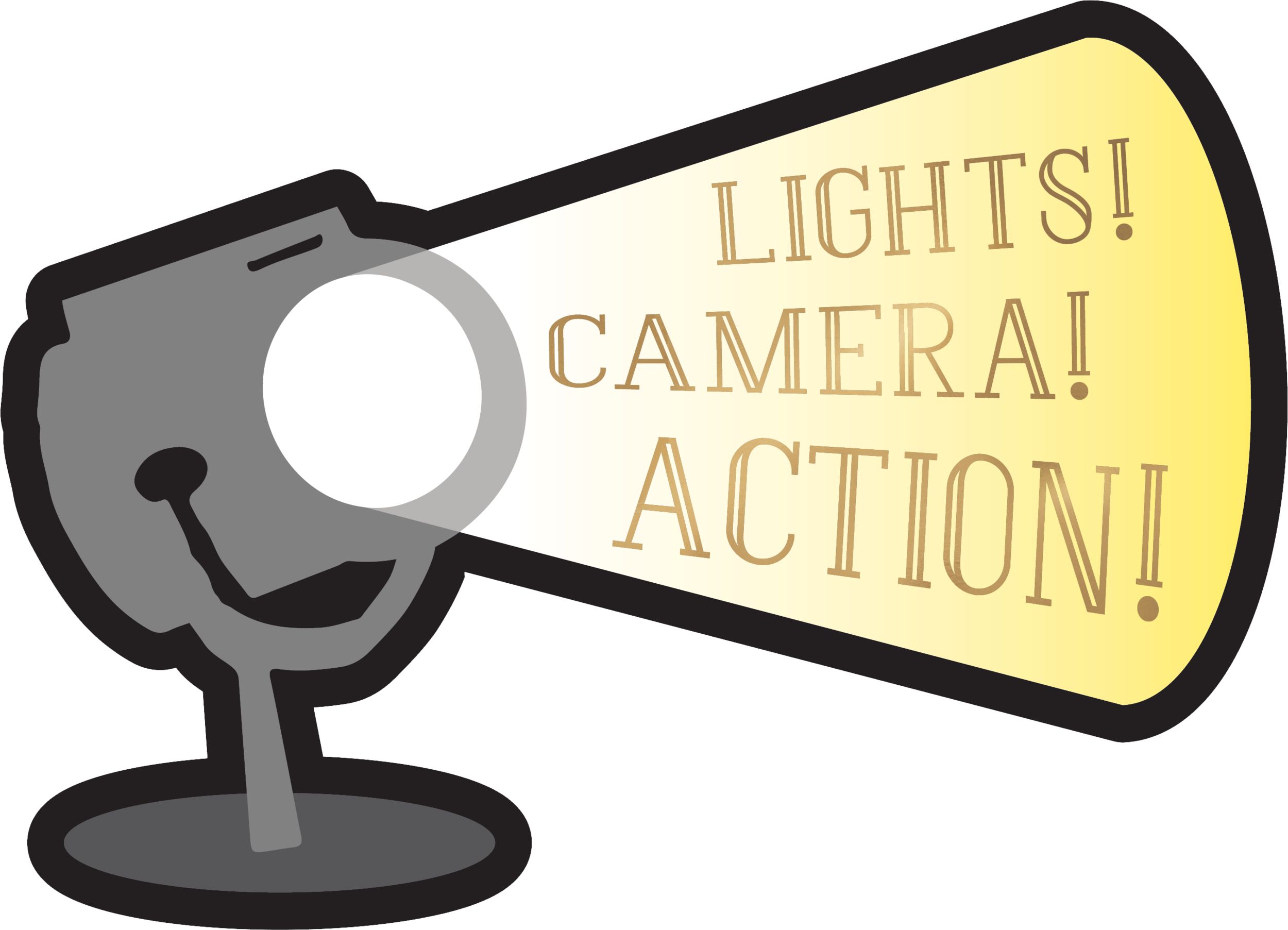Movie Night "Lights! Camera! Action!" Table & Wall Cutout Decorations, Black/Gold, 11-in, 12-pk, for Movie Nights/Carnival Front_Flat