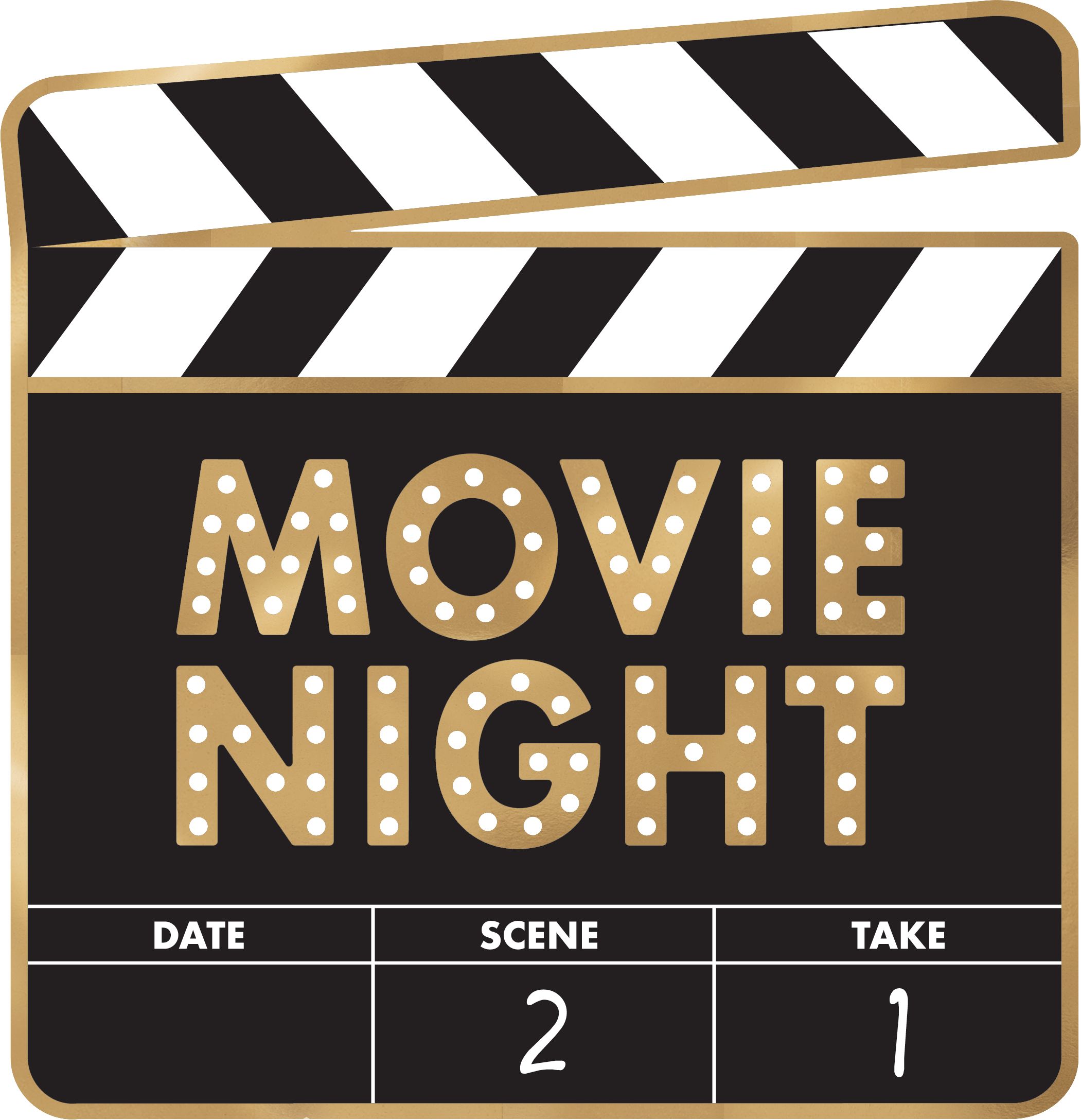 Movie Night "Lights! Camera! Action!" Table & Wall Cutout Decorations, Black/Gold, 11-in, 12-pk, for Movie Nights/Carnival Front_Flat