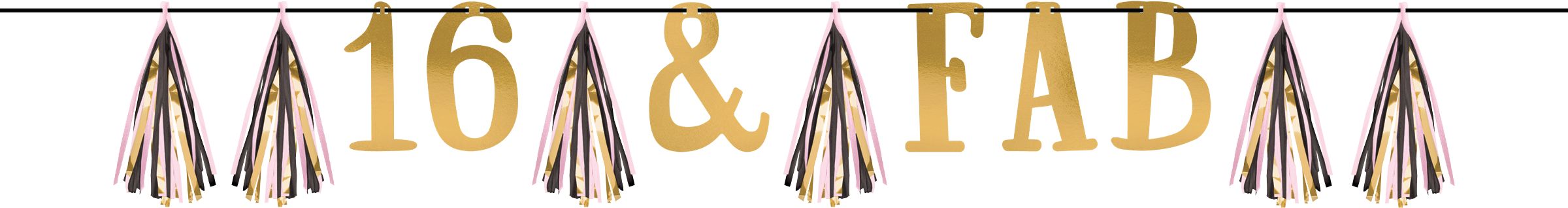 Metallic Gold & Pink Sweet 16 Tassel Garland Front_Flat