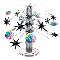 Metallic Tinsel Spray Burst Centerpiece Table Decoration, Silver, Disco Ball, 7.5-in, for Retro Decade Party Front_Flat