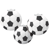 Soccer Paper Lantern Hanging Decorations, White/Black, 13-in, 3-pk, for Sports Party Front_Flat
