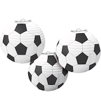 Soccer Paper Lantern Hanging Decorations, White/Black, 13-in, 3-pk, for Sports Party Front_Flat