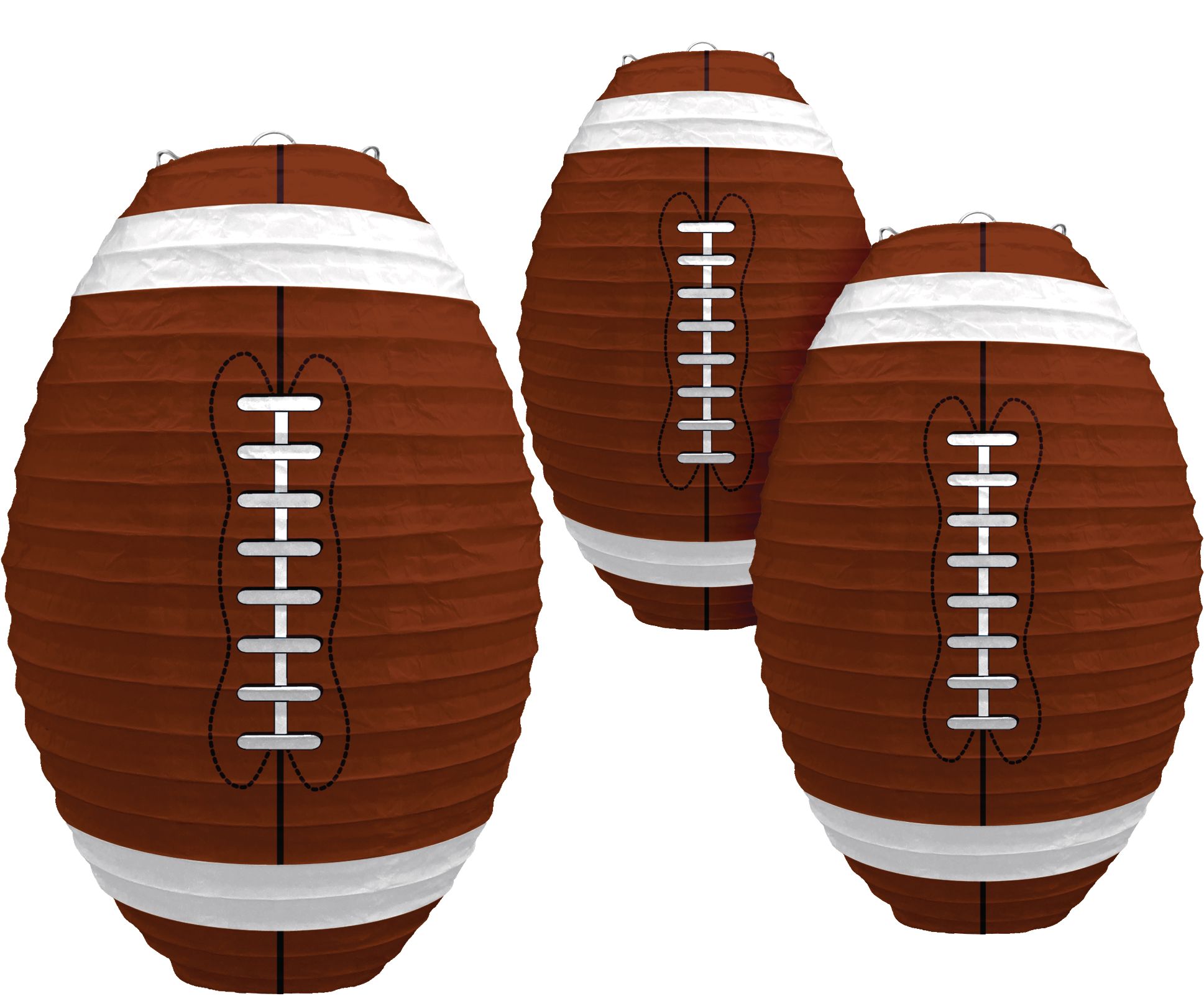 Football Paper Lantern Hanging Decorations, Brown, 9.5-in, 3-pk, for Sports Party Front_Flat