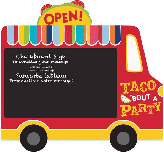 Affiche en tableau noir avec chevalet, camion à tacos Front_Flat