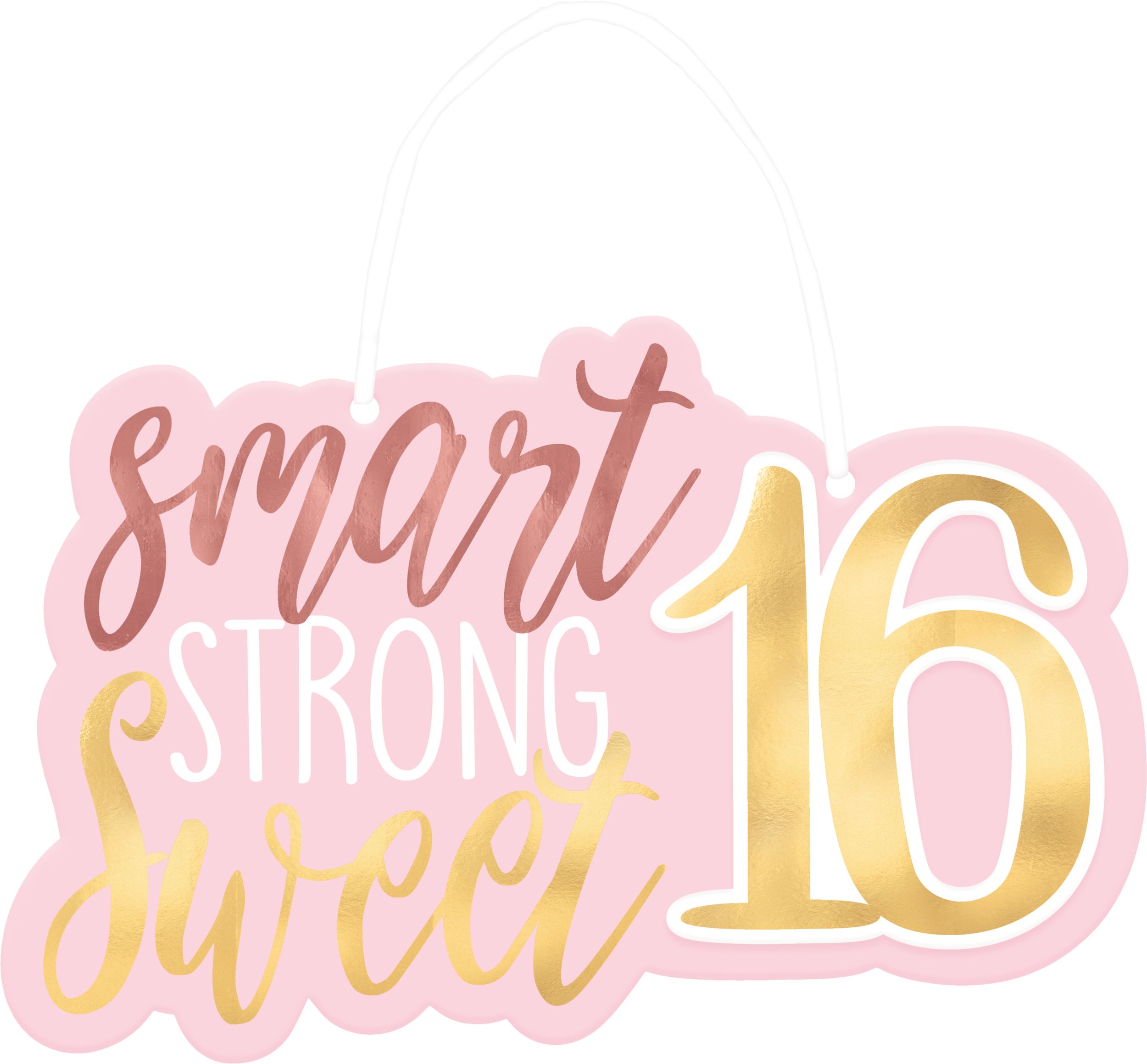 Metallic Gold & Pink Sweet 16 Sign Front_Flat