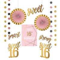 "Sweet 16" Room & Table Centerpiece Decorating Kit, Rose Gold, 14-in, 12-pk, for Birthday Party Front_Flat
