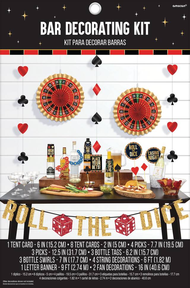 Roll the Dice Bar Cart Decorating Kit, Red/Black, 16-in, 29-pk, for Game Night/Vegas/Birthday Party Front_Flat