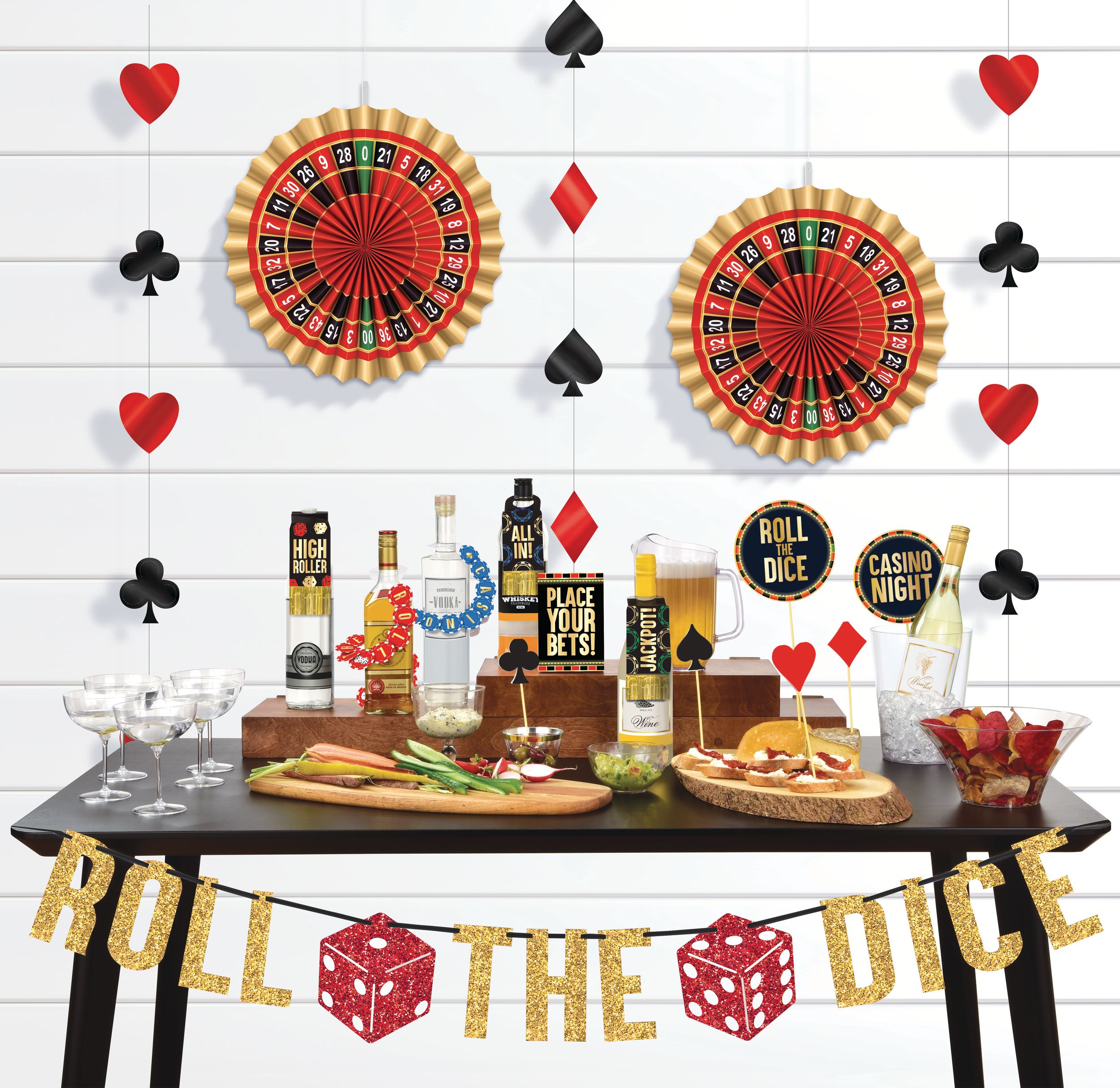 Roll the Dice Bar Cart Decorating Kit, Red/Black, 16-in, 29-pk, for Game Night/Vegas/Birthday Party Composite_or_Mixed