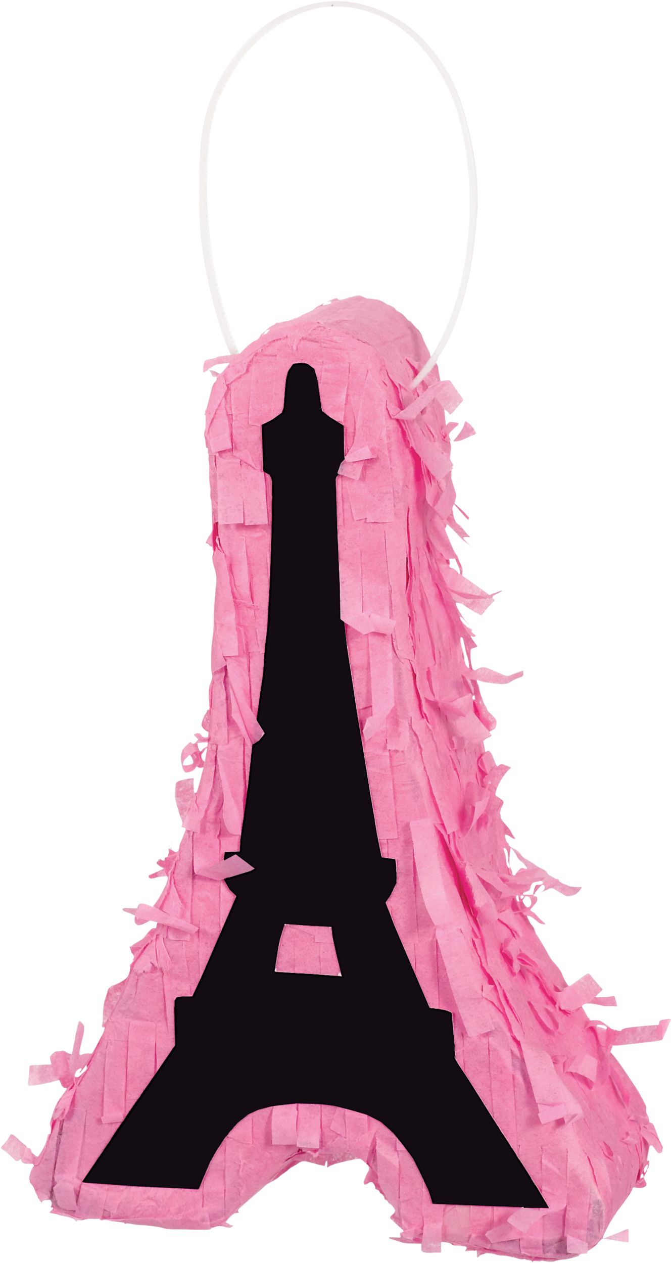 A Day in Paris Eiffel Tower Pinata Hanging Decoration, Pink/Black, 7-in, for Birthday Party Front_Angled_Left