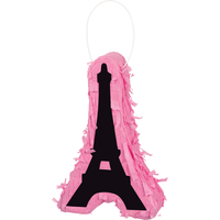A Day in Paris Eiffel Tower Pinata Hanging Decoration, Pink/Black, 7-in, for Birthday Party Front_Angled_Left