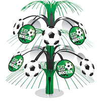 Soccer "Eat Sleep Soccer" Metallic Tinsel Spray Burst Centerpiece Table Decoration, Green/White, 14-in, for Sports Party Front_Flat