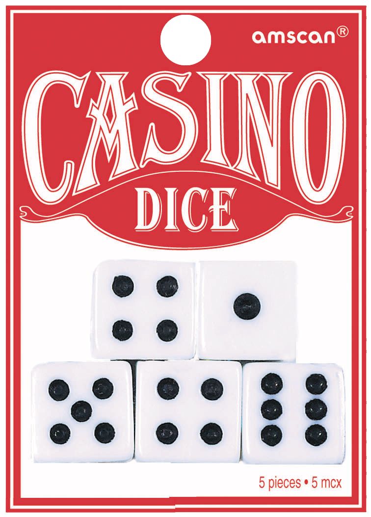 Casino Dice, Black/White, 5-pk, for Game Night/Vegas/Birthday Party Front_Flat