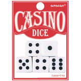 Casino Dice, Black/White, 5-pk, for Game Night/Vegas/Birthday Party Front_Flat