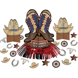 Western Boot Table Decorating Kit Centerpieces with Confetti, Brown, 12-in, 23-pk, for Cowboy/Western Party Front_Flat