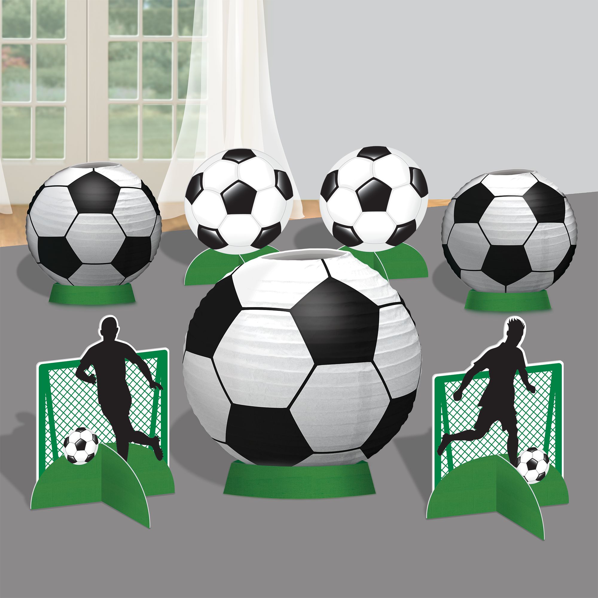 Soccer Sign Table Centerpiece Decorations, Black/White, 9.5-in, 8-pk, for Sports Party Front_Flat